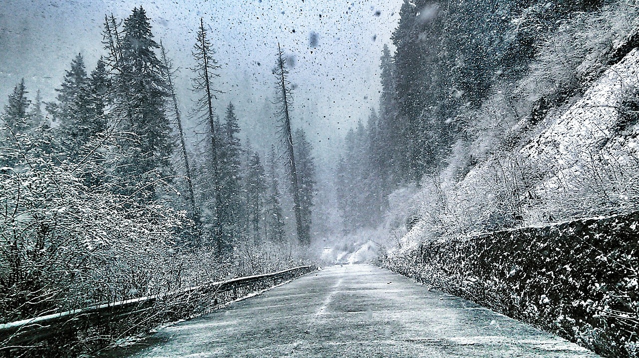 winter heavy snow road free photo