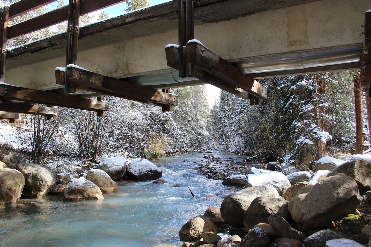 winter bridge snow free photo