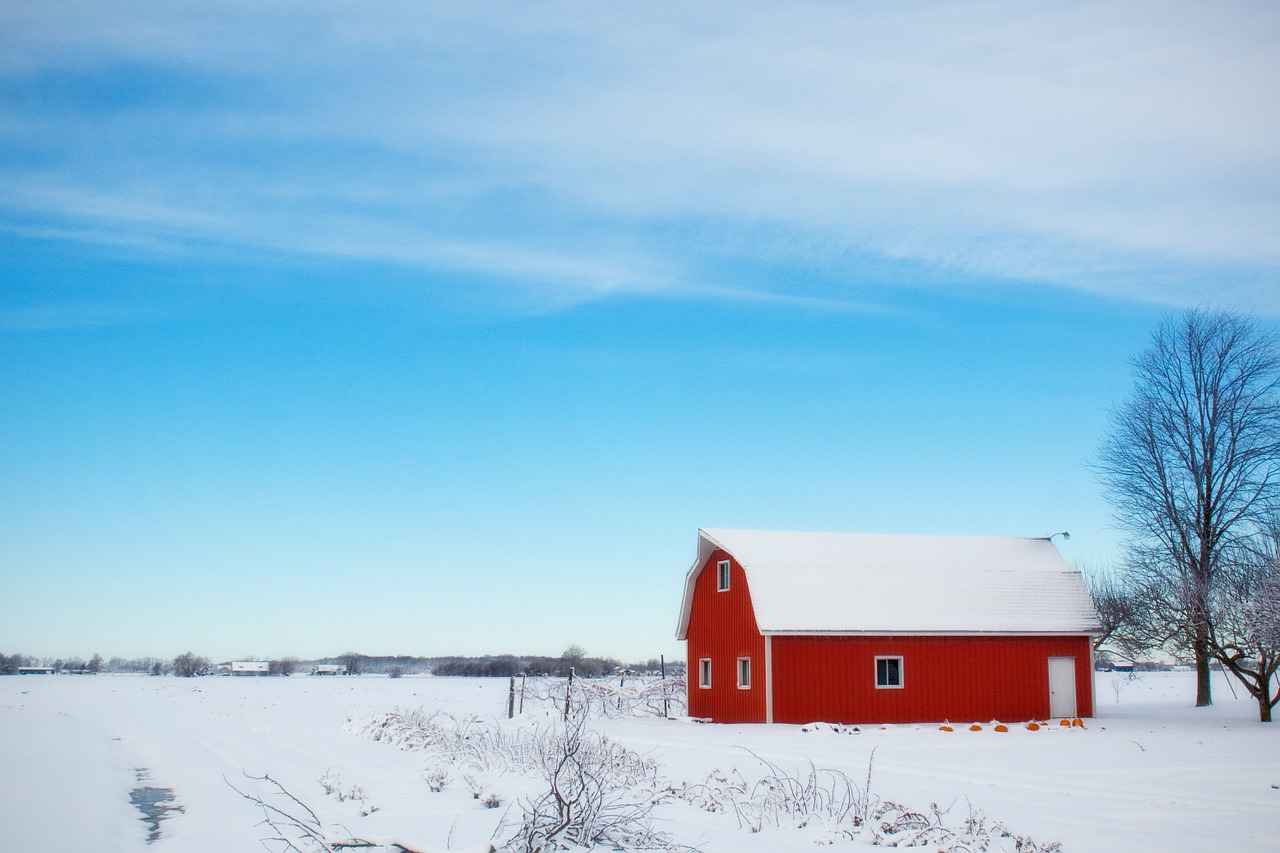 winter barn snow rural free photo