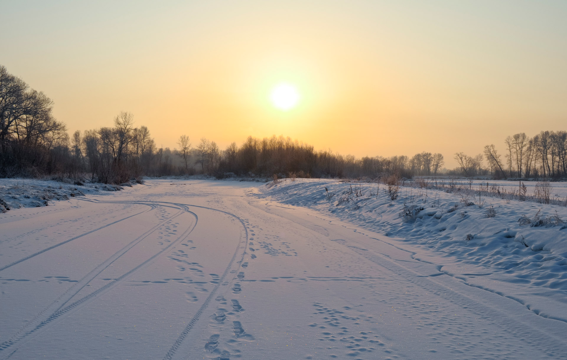 snow winter sunset free photo