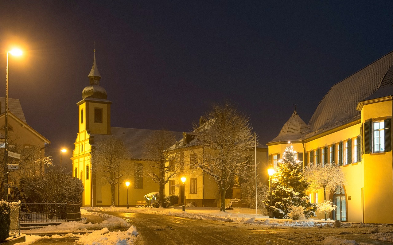 winter night city hall at night christmas free photo