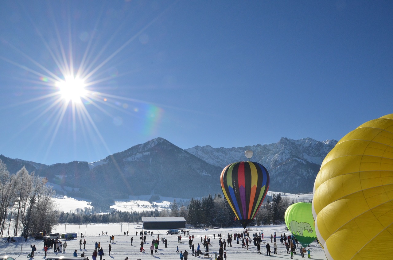 winter sun hot air balloon ballons free photo
