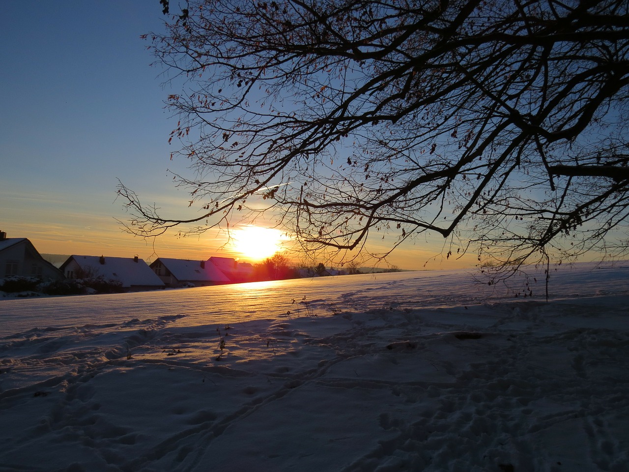 wintry sunset sun free photo