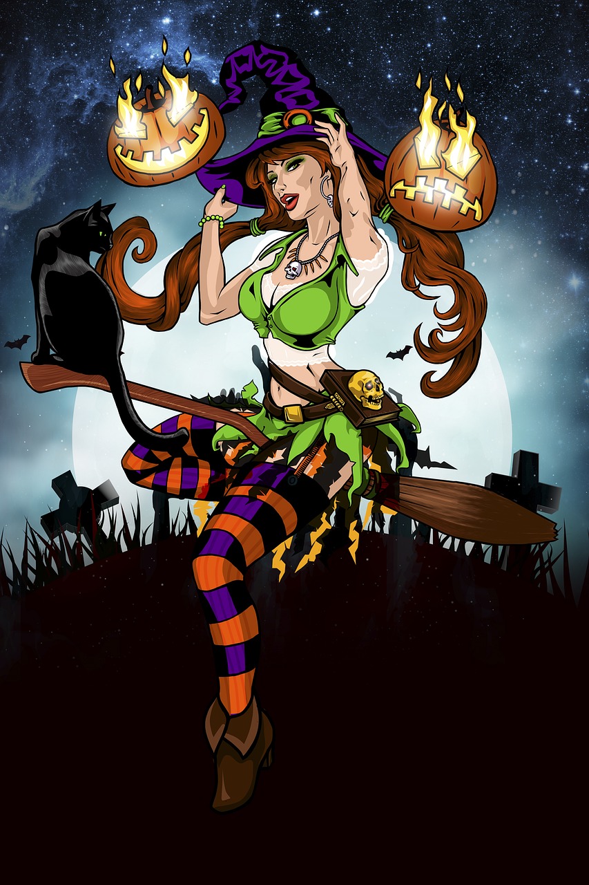 witch cat illustration free photo