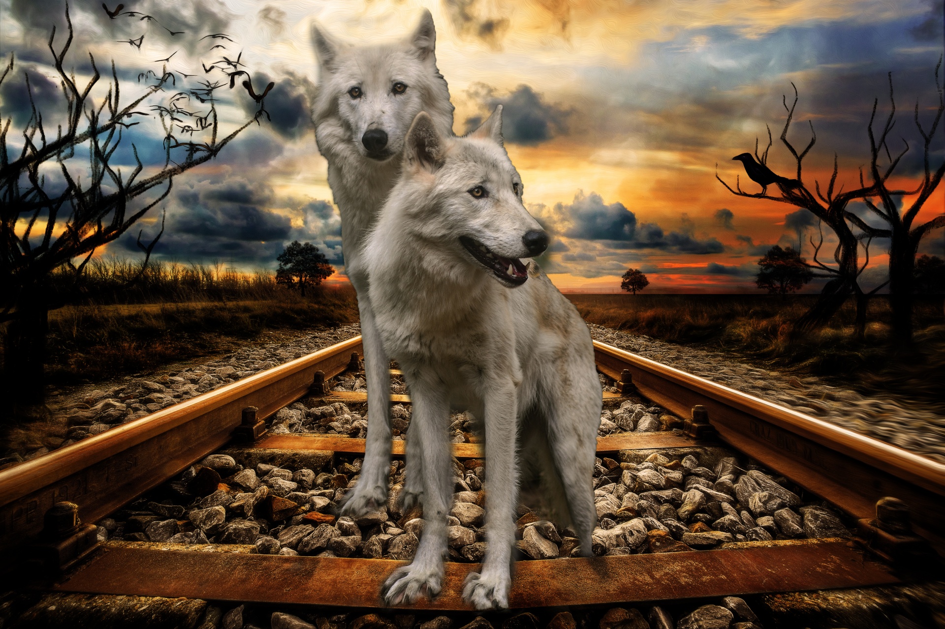 wolves wolf railway line free photo