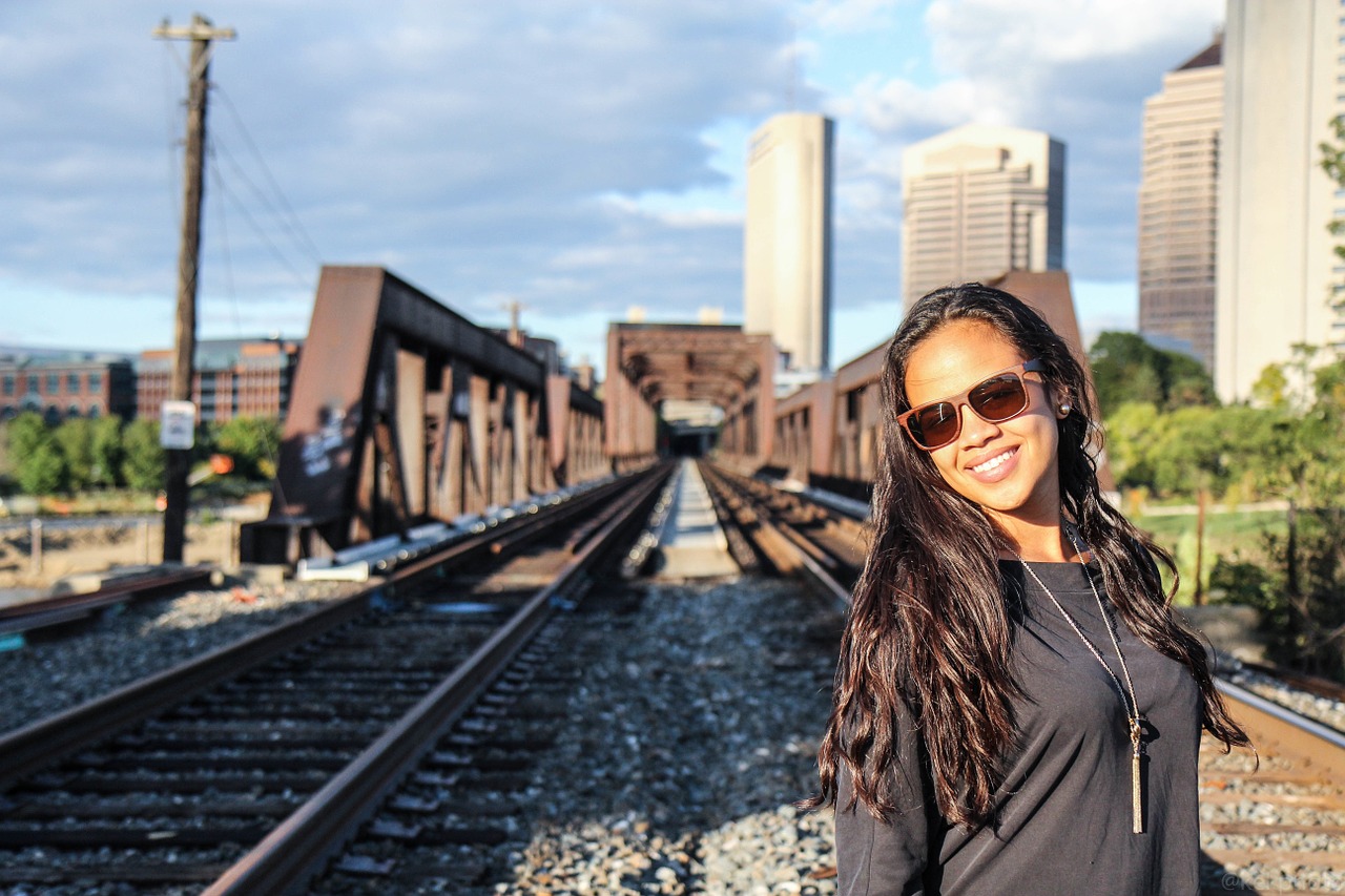 woman smiling railway free photo