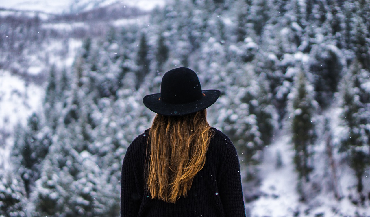 woman forest black hat free photo