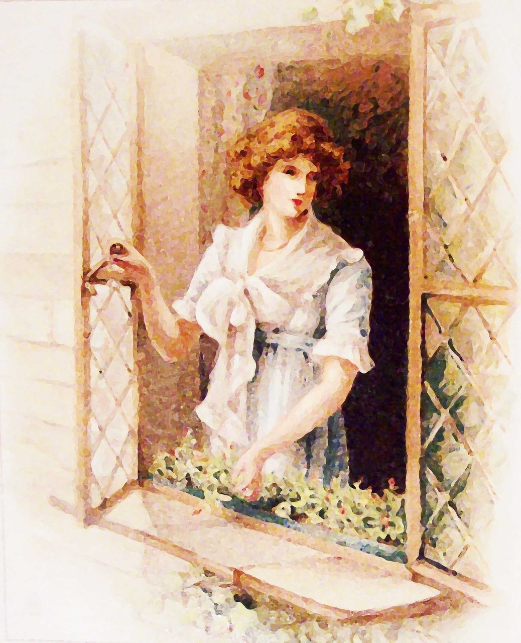 woman vintage window free photo