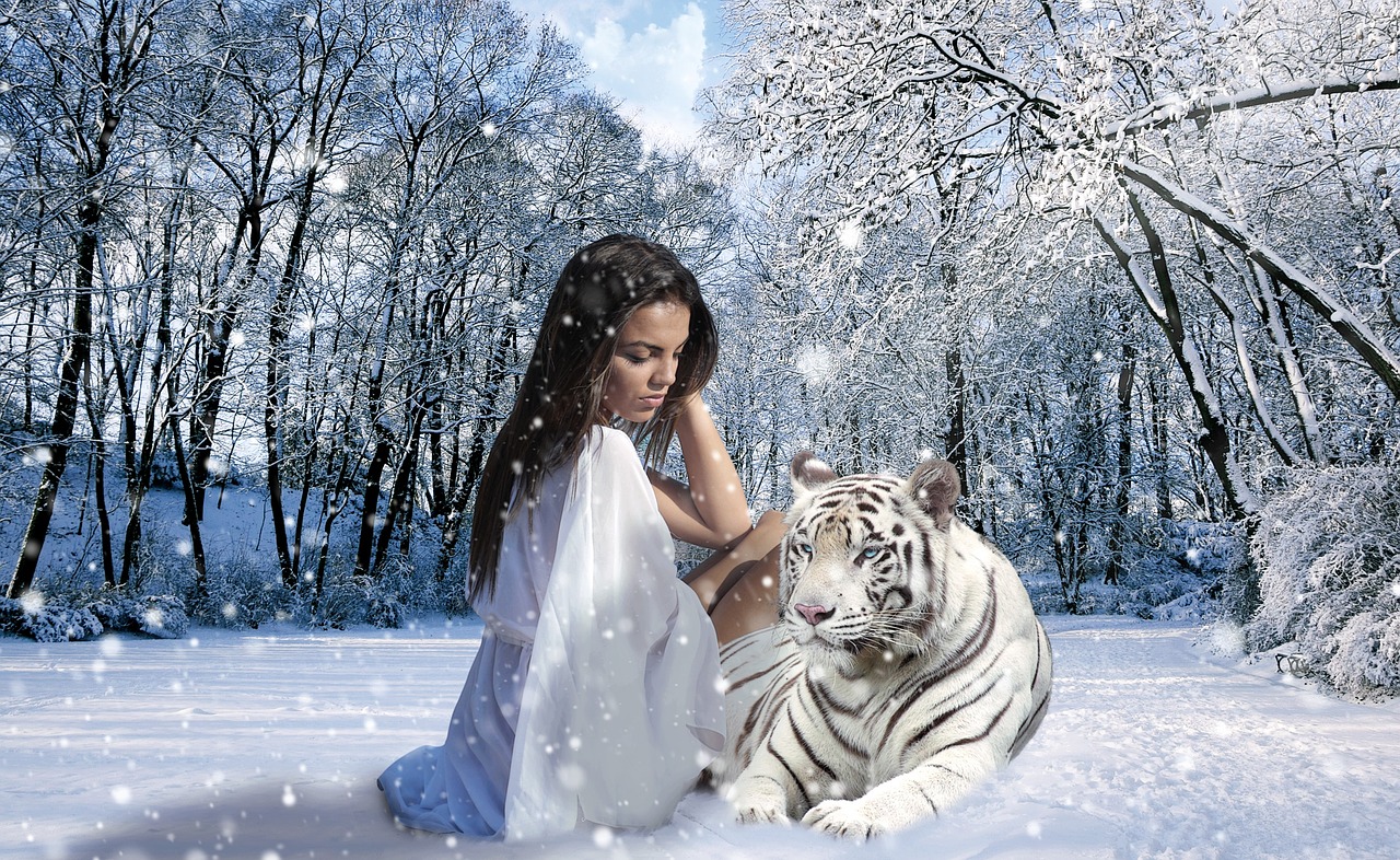 woman tiger snow free photo