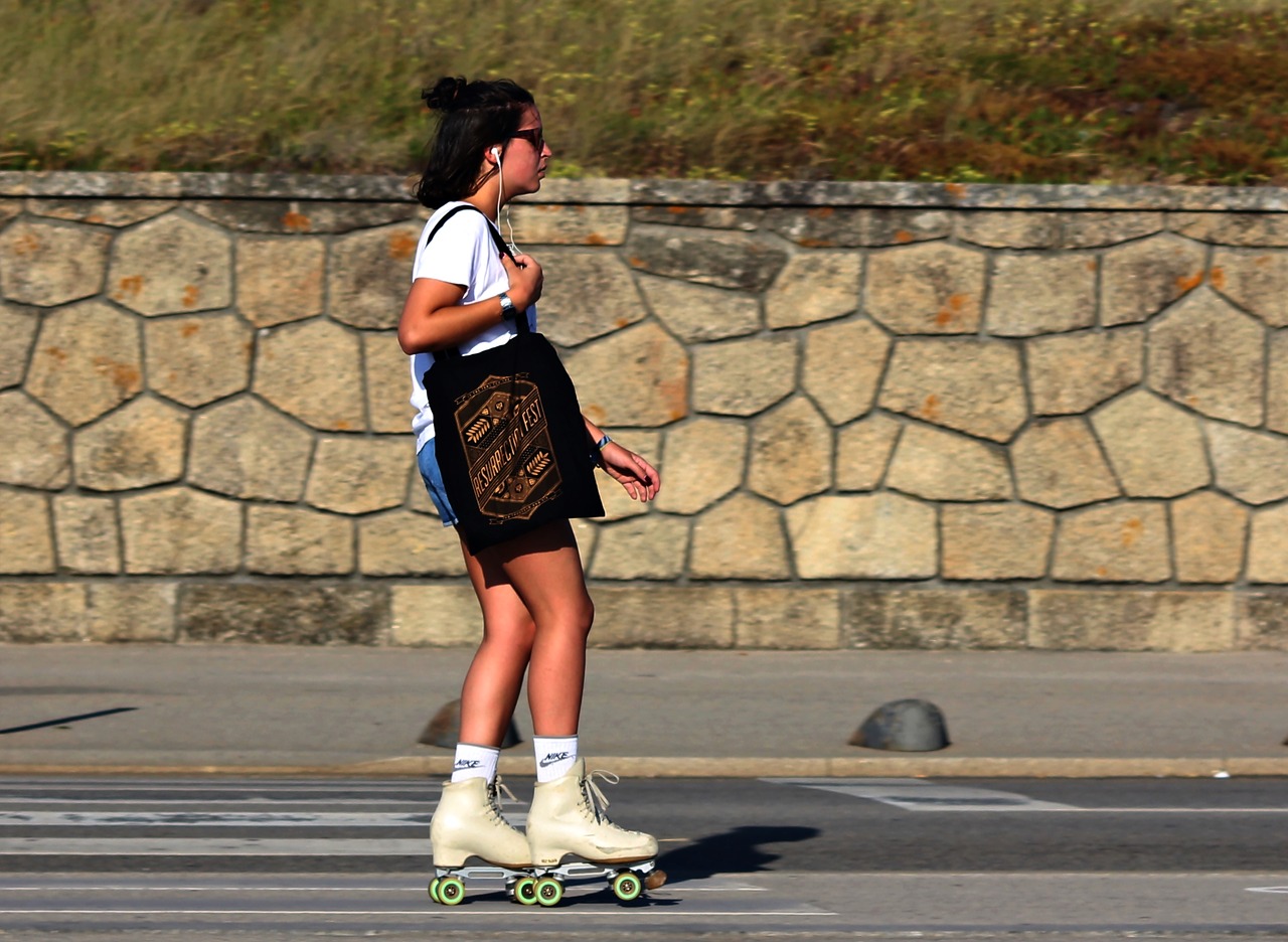 woman rollerblades ride free photo