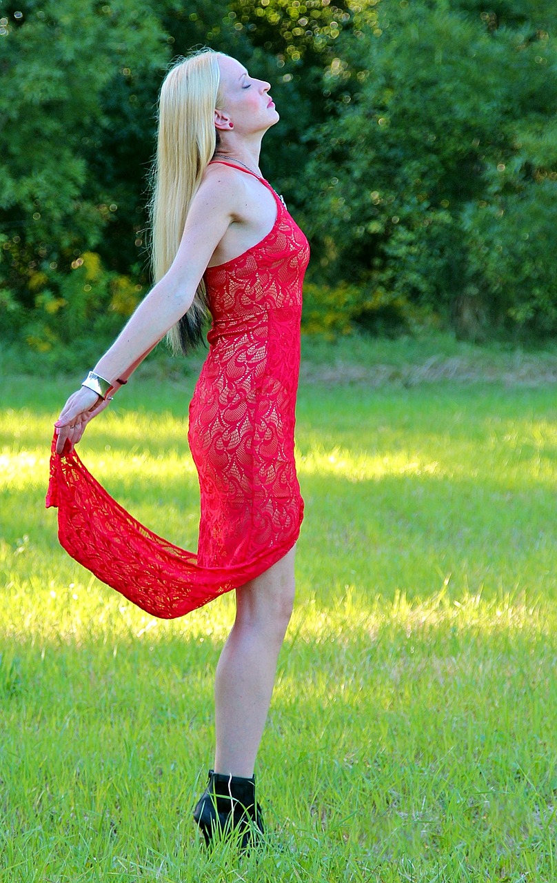 woman blonde red dress free photo