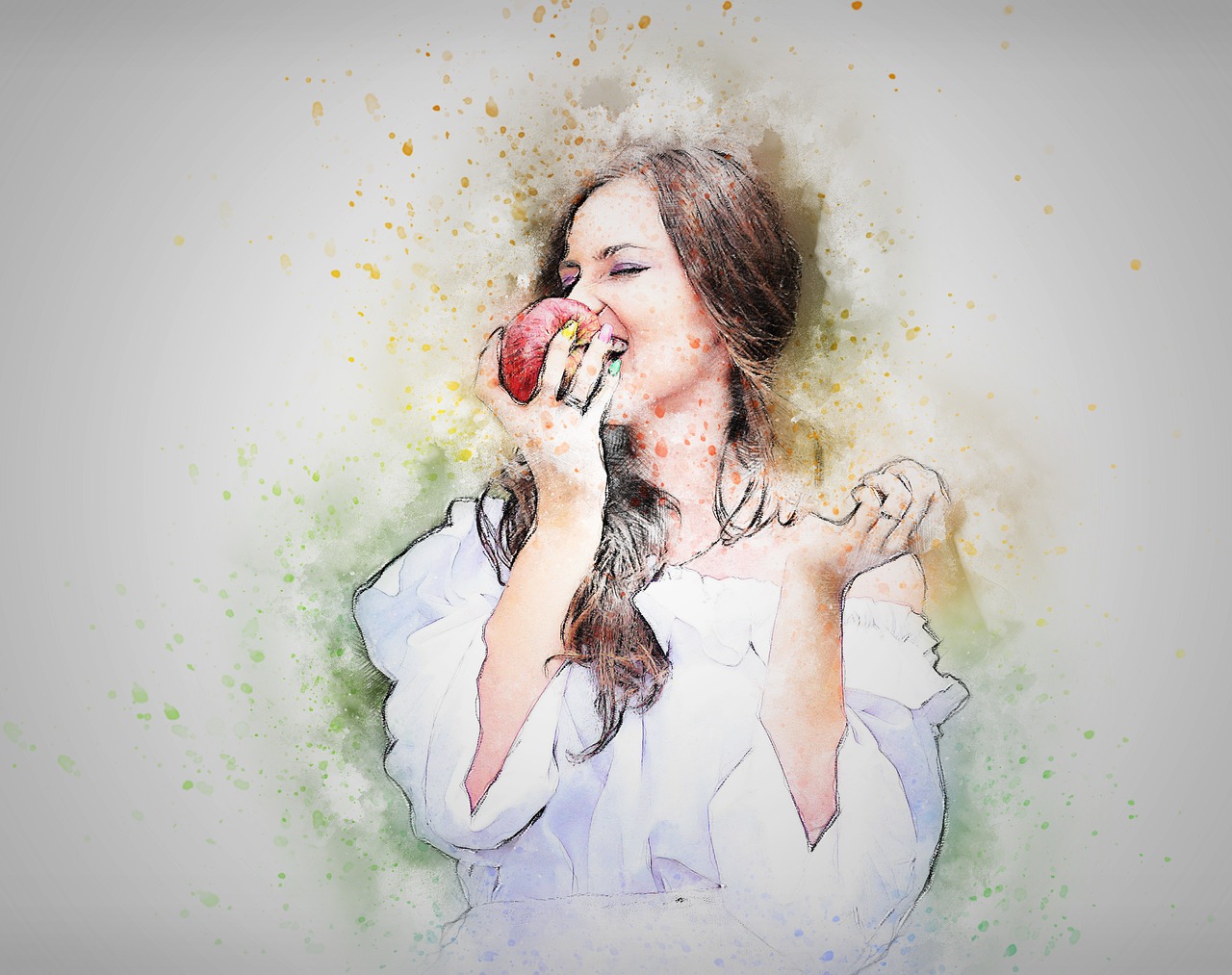 woman woman eating apple art free photo