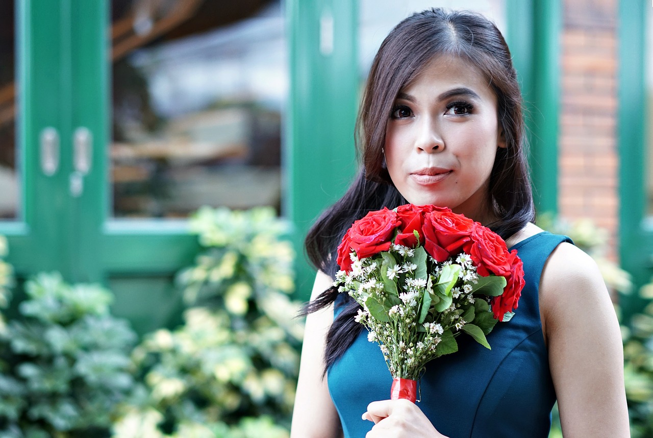 woman portrait flower free photo