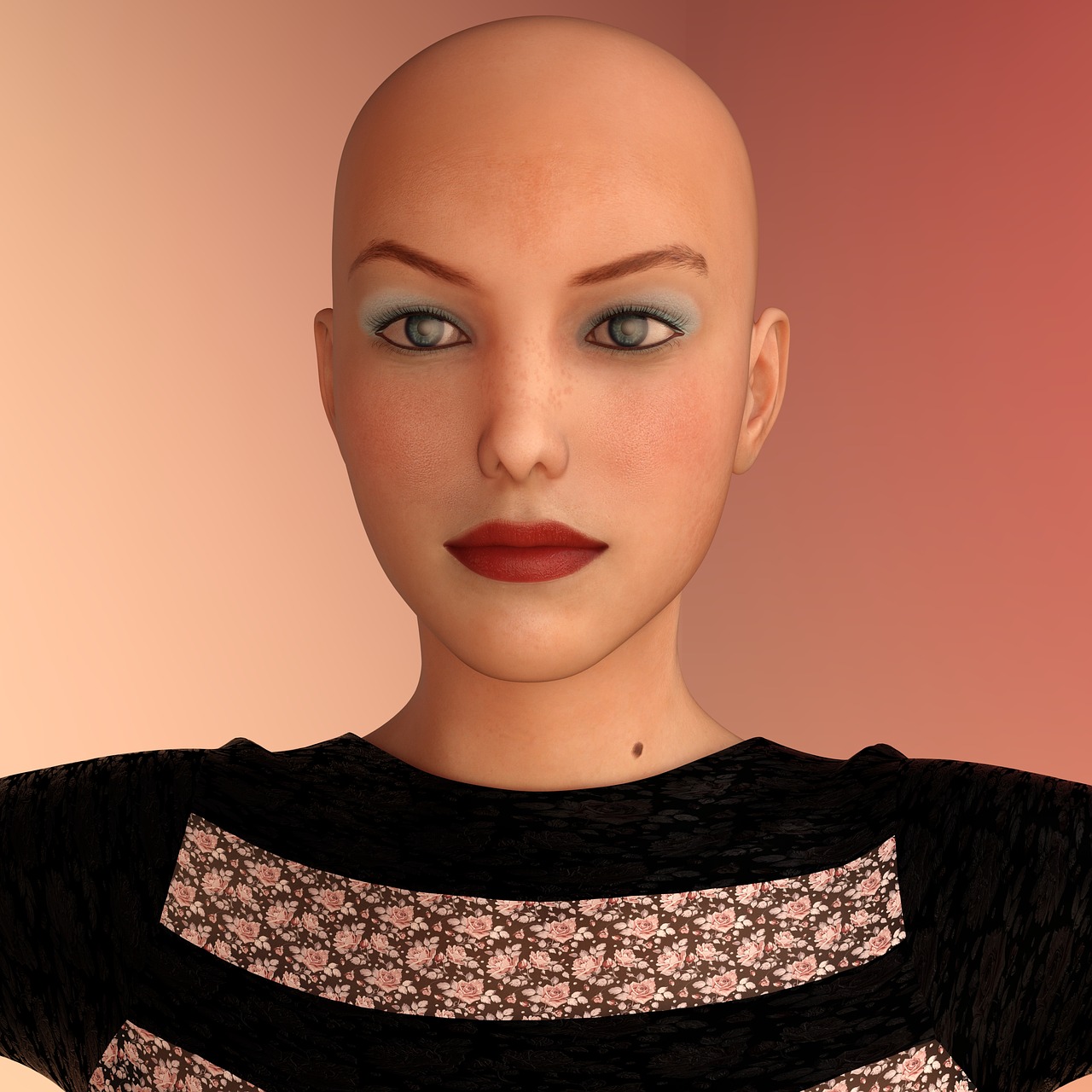 woman bald head face free photo