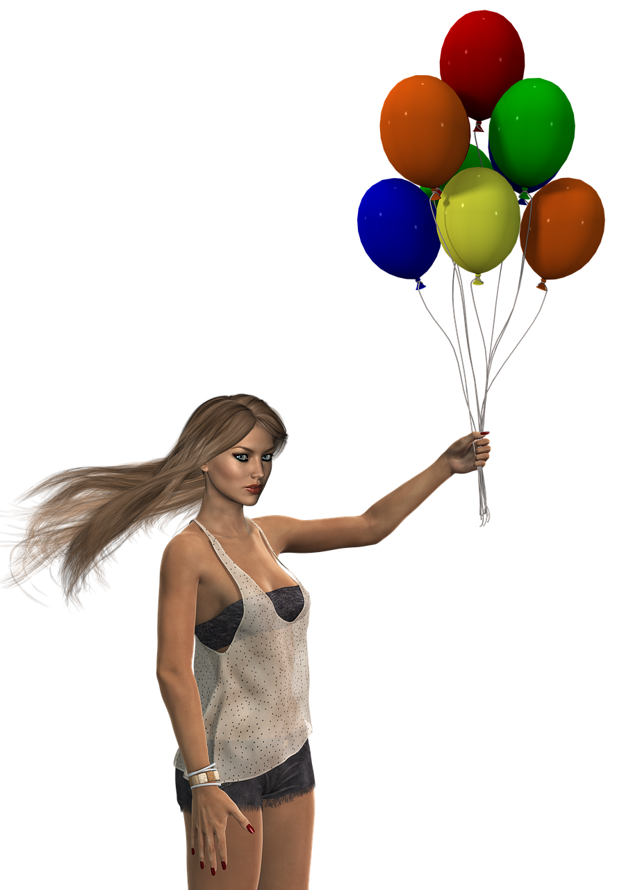 woman balloons long hair free photo