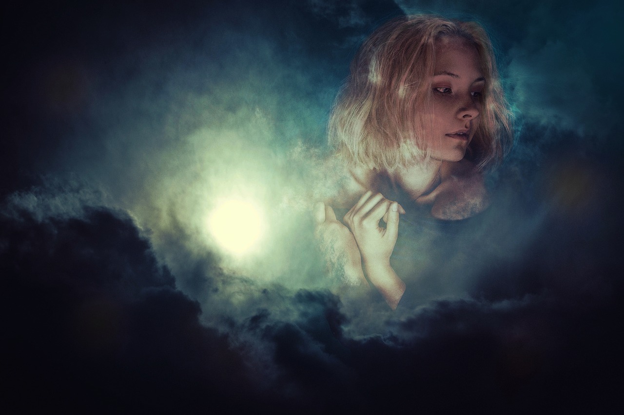 woman clouds surreal free photo