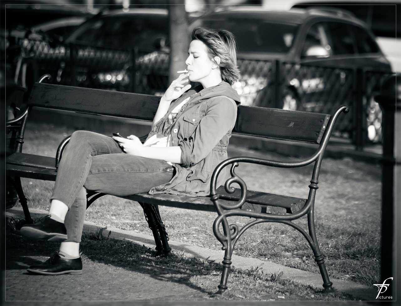 woman smoking cigarette free photo