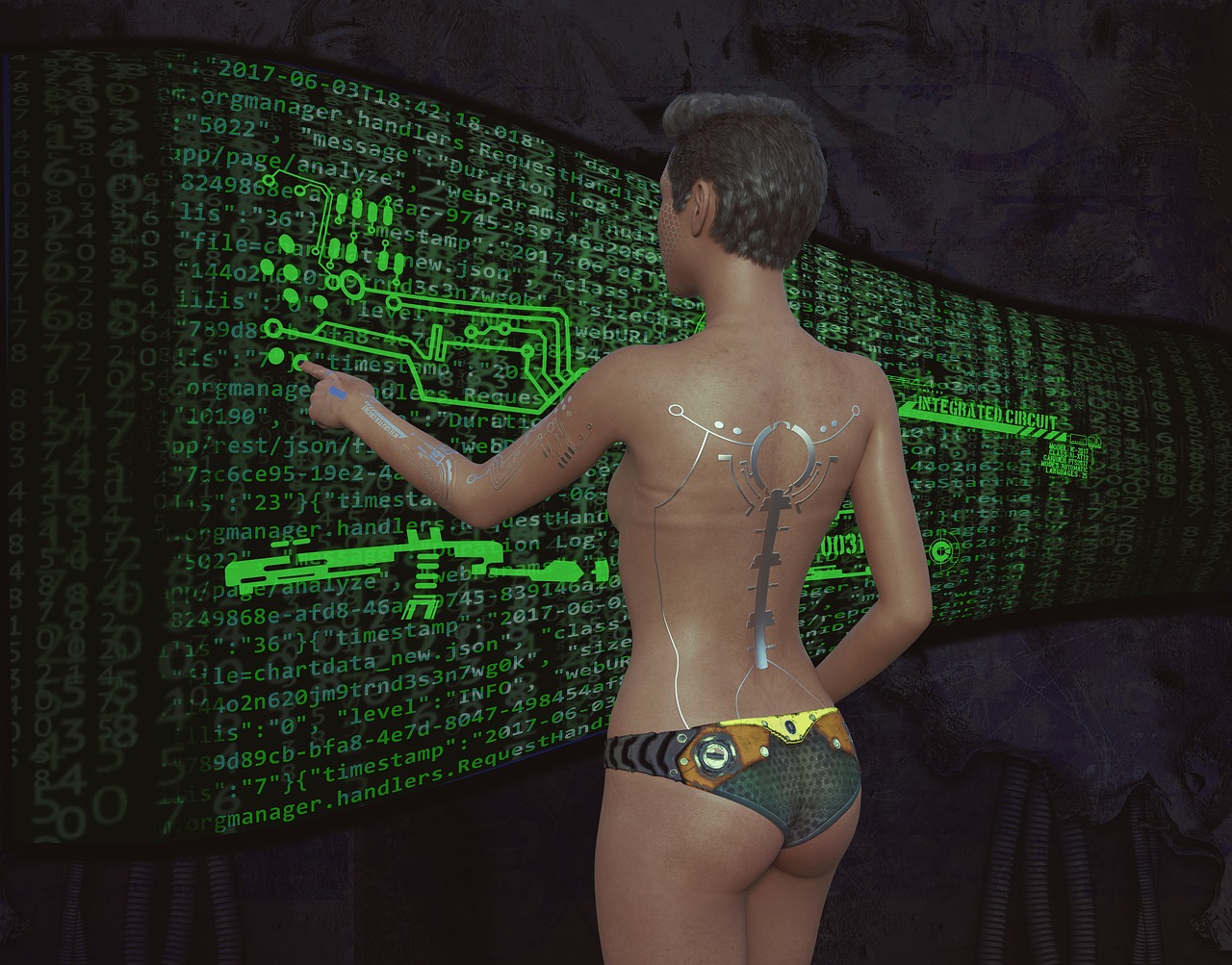 woman cyberpunk monitor free photo