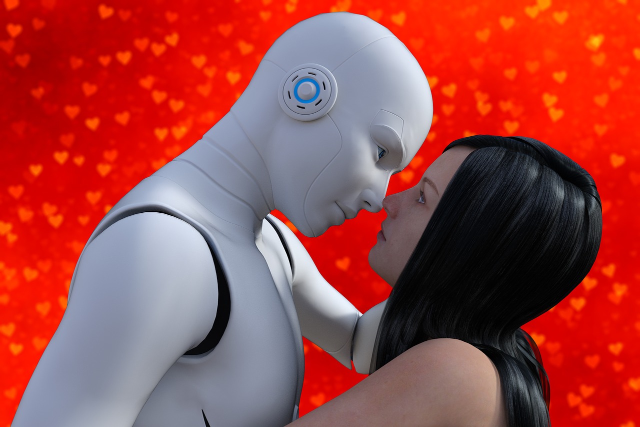 woman  robot  kiss free photo
