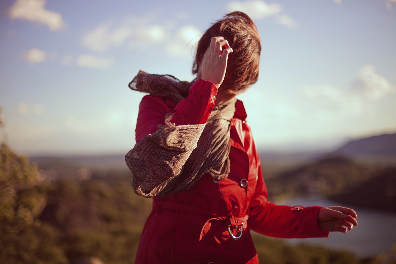 woman windy red free photo