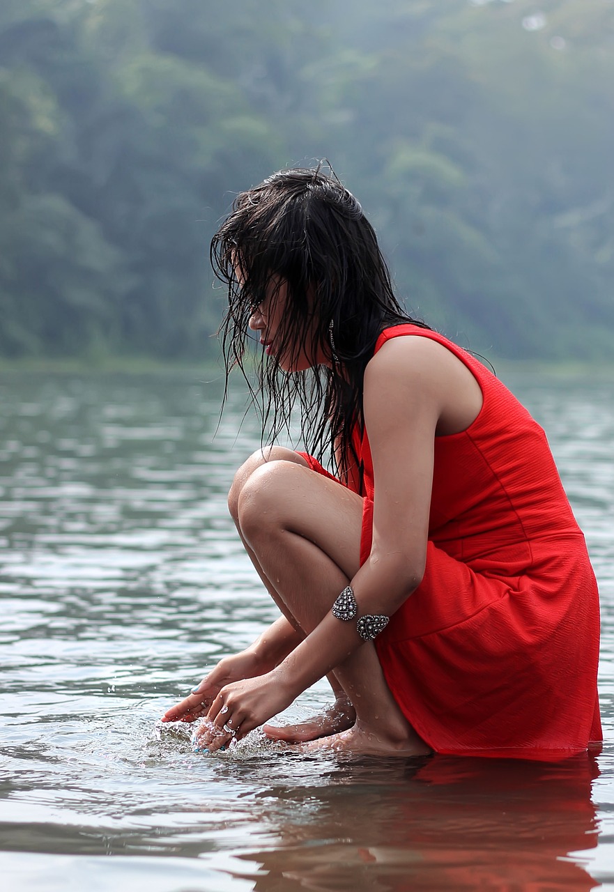 woman female lake free photo