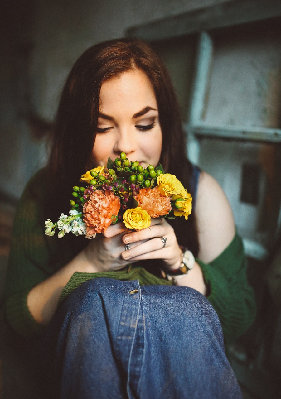 woman flowers female free photo