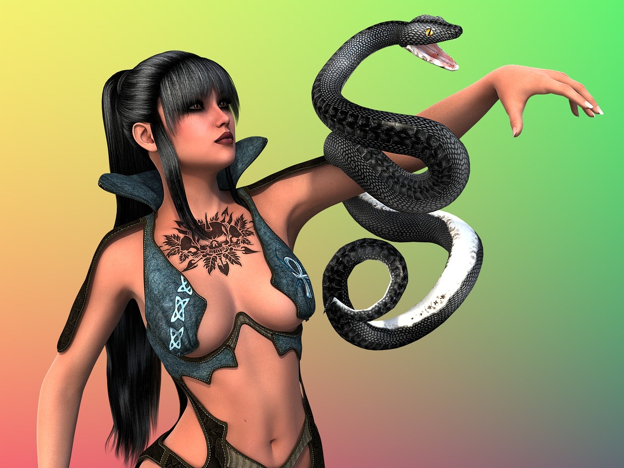 woman snake amazone free photo