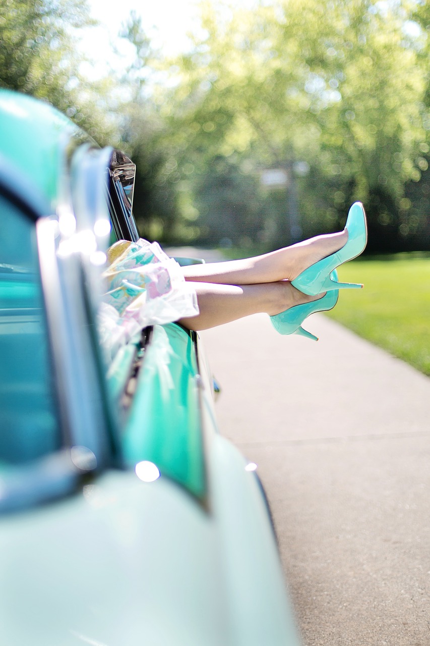 woman's legs high heels vintage car free photo