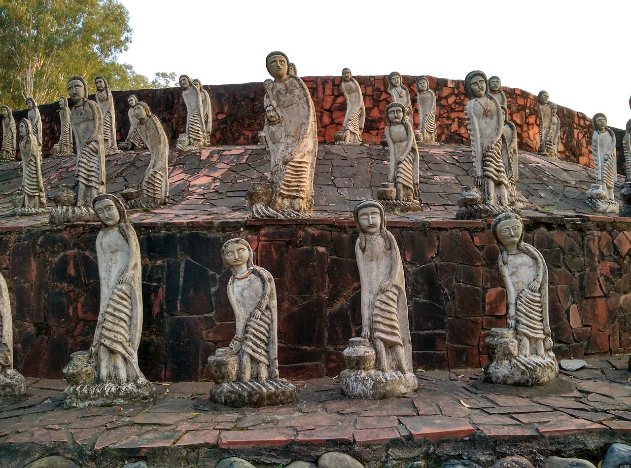 women statues rock garden chandigarh free photo