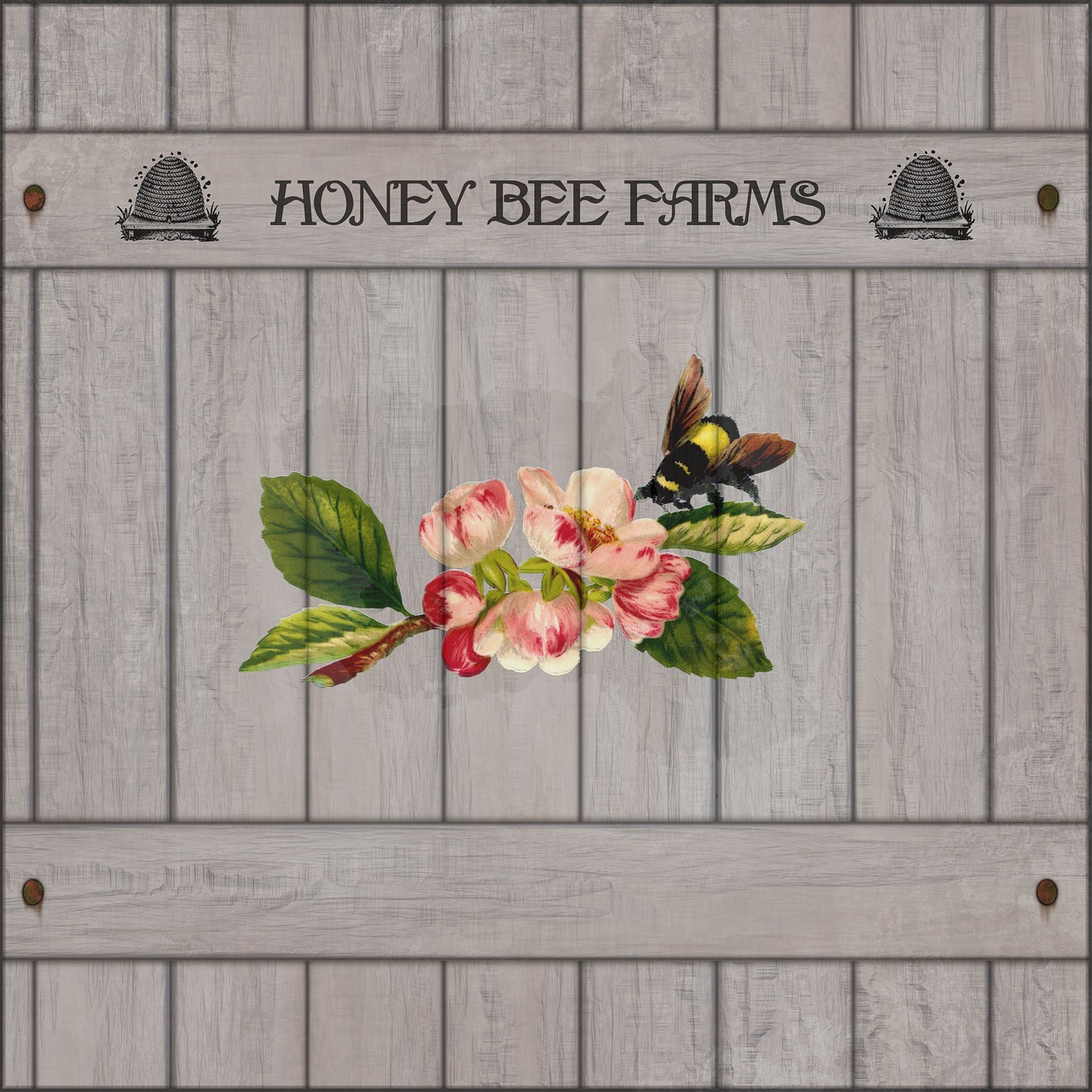 wooden sign bee blossom free photo