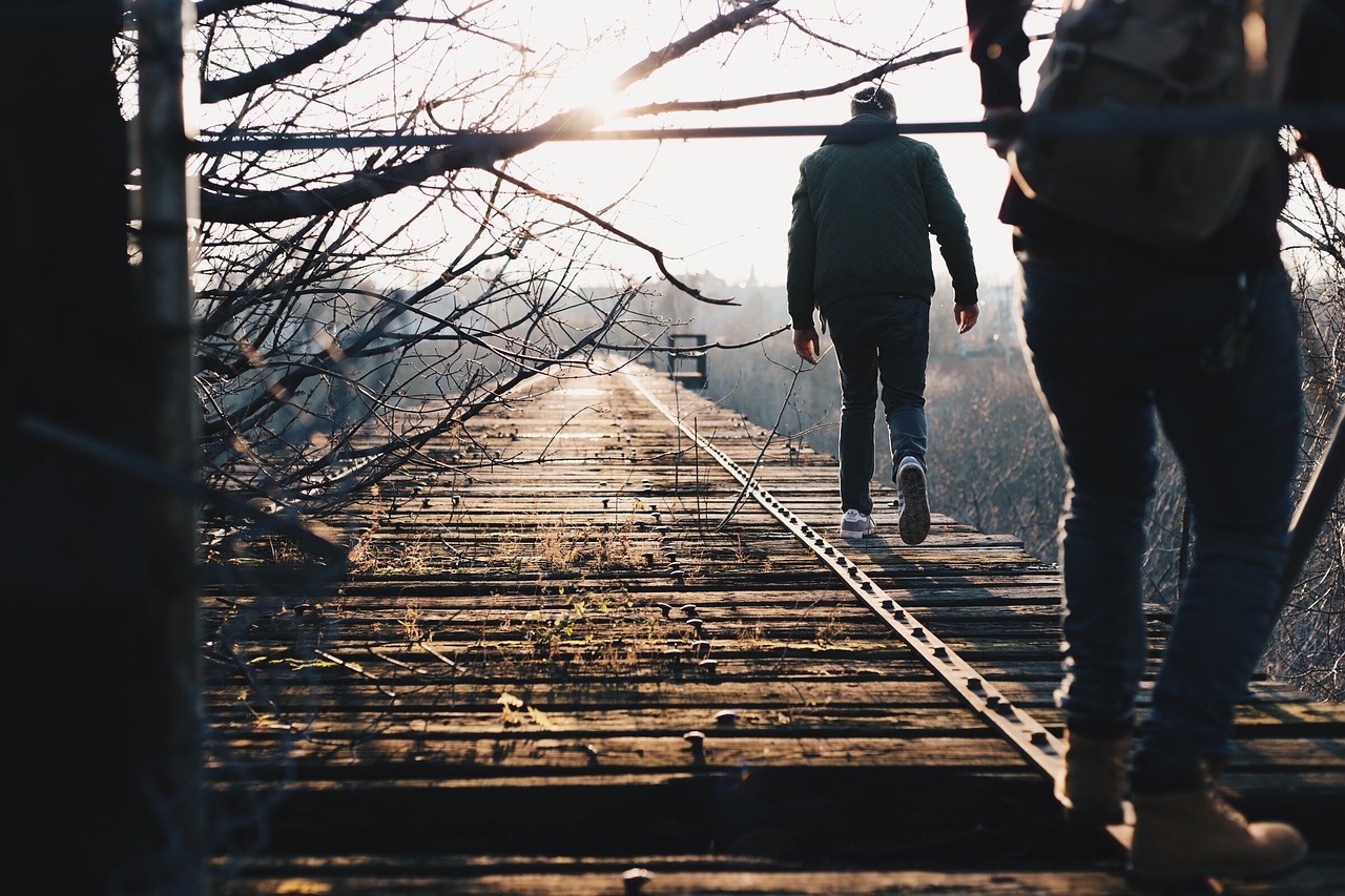 wood bridge people free photo