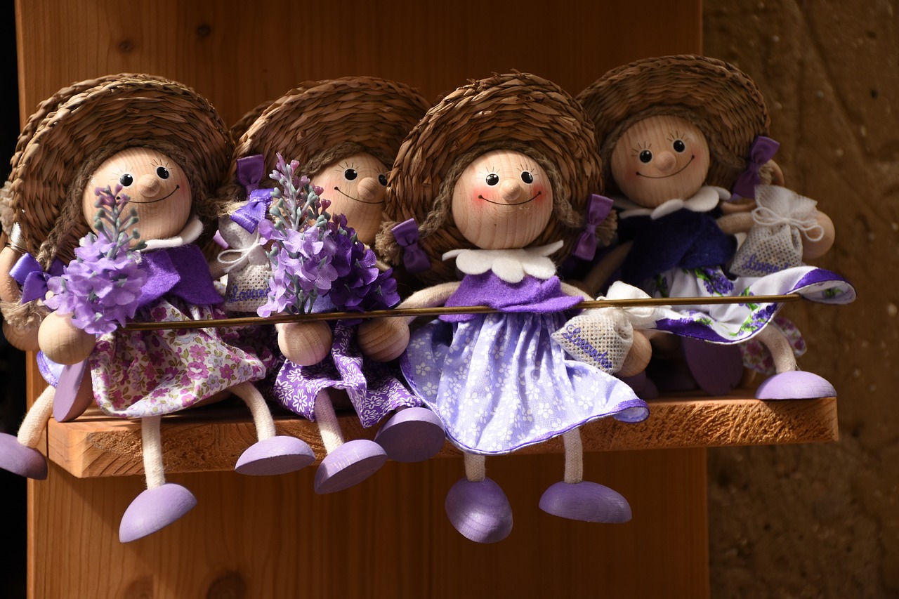 wood dolls straw hat lavender free photo