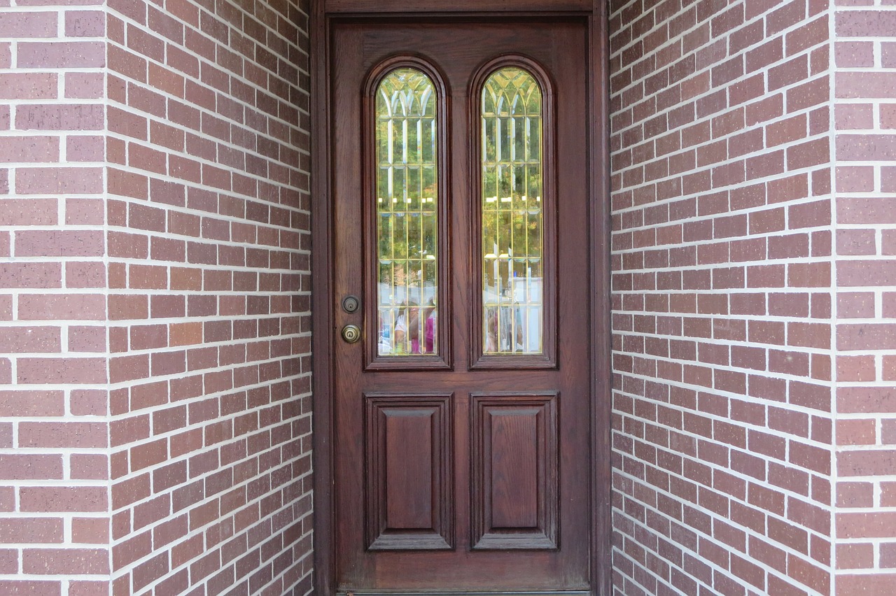 wood door bricks door way free photo