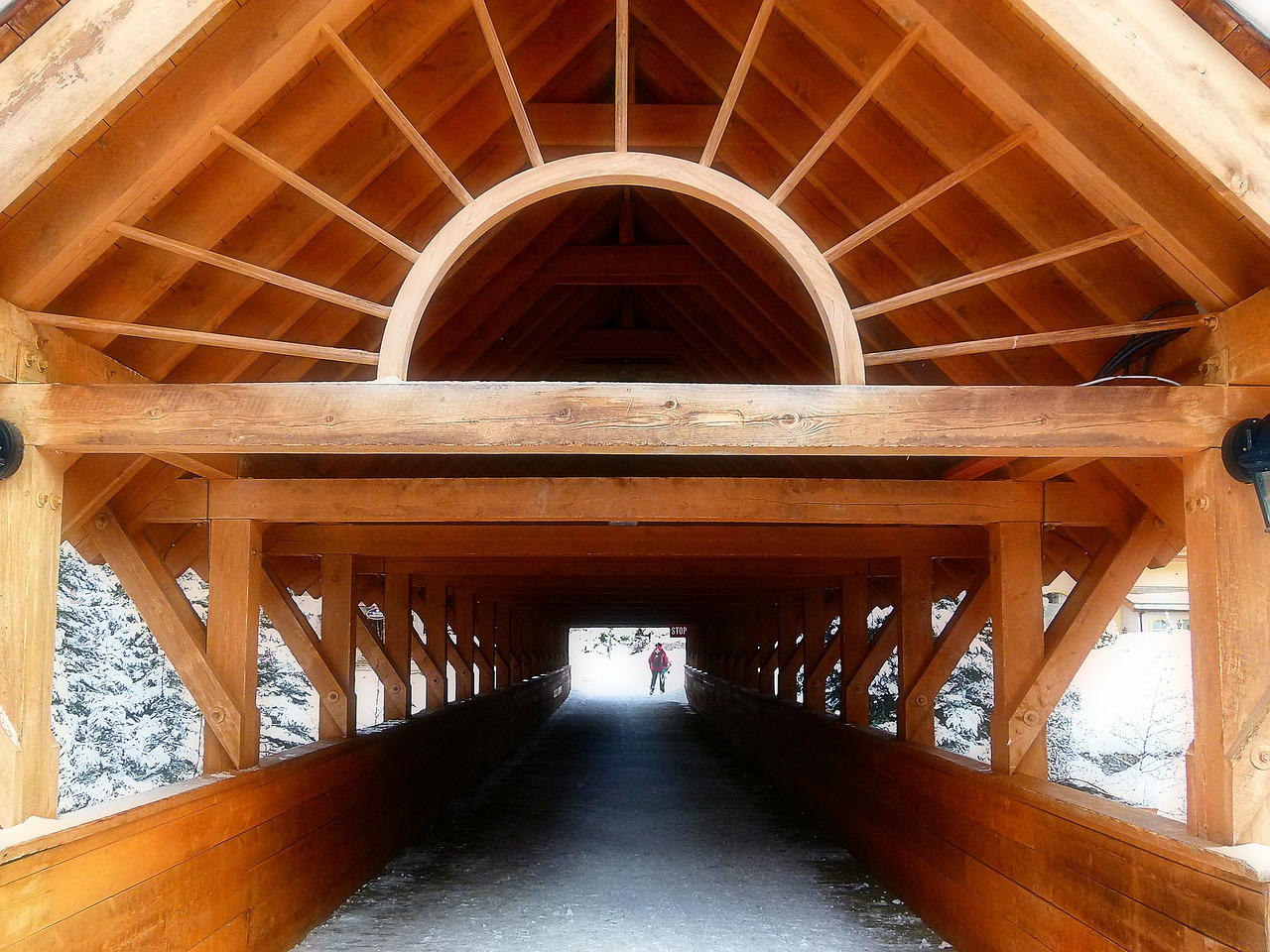 wooden covered bridge travel free photo