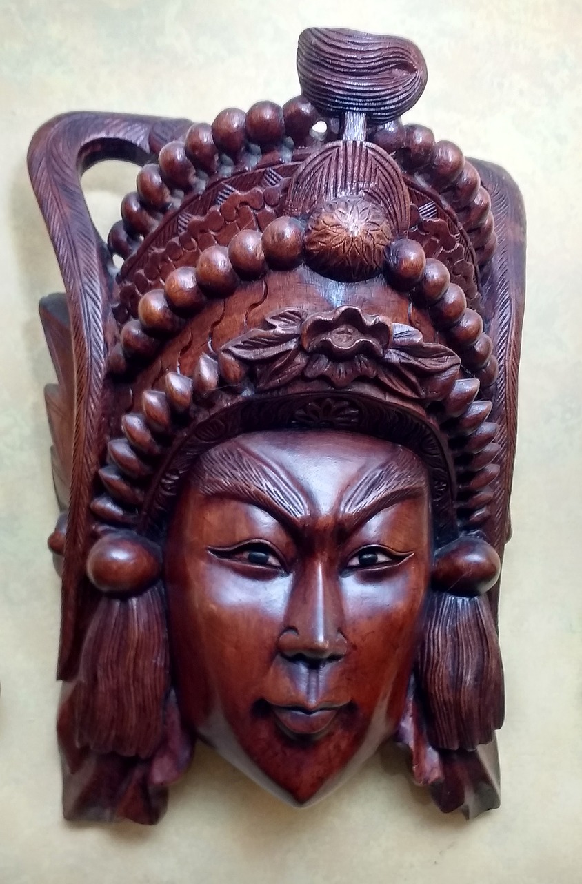 wooden asian mask chinese mask wood carving free photo