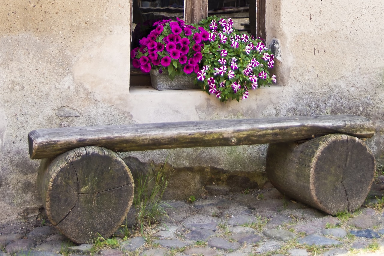 wooden bench flowers bench free photo