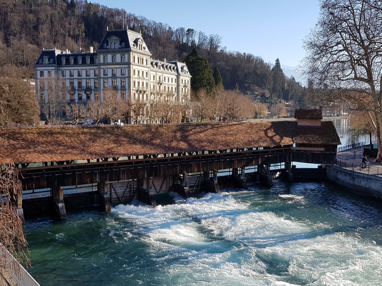 wooden bridge  aare  water power free photo