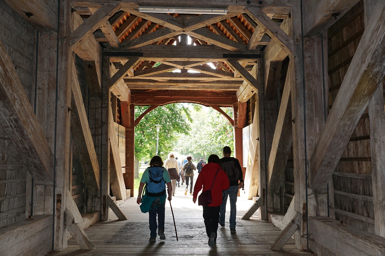 wooden bridge hiking wanderer free photo