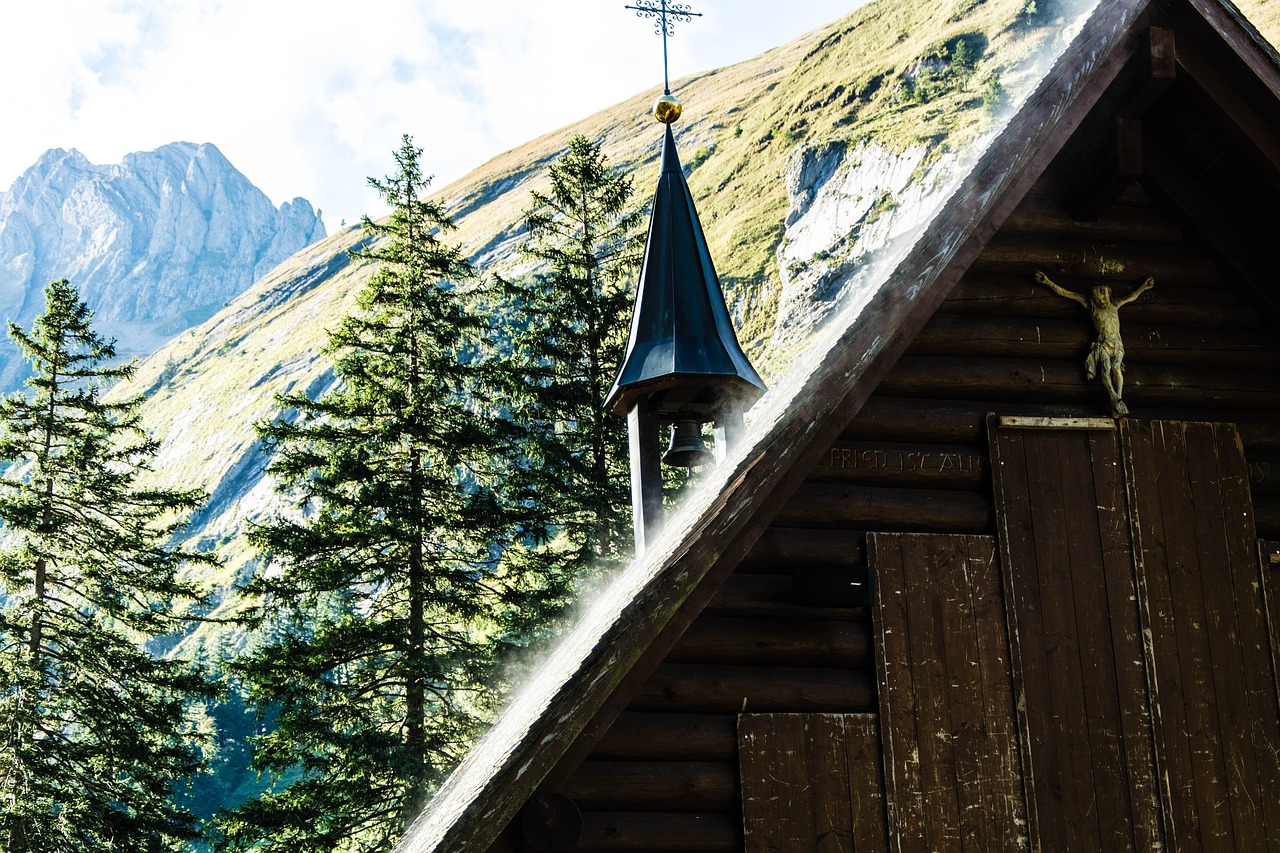 wooden church mountains nature free photo