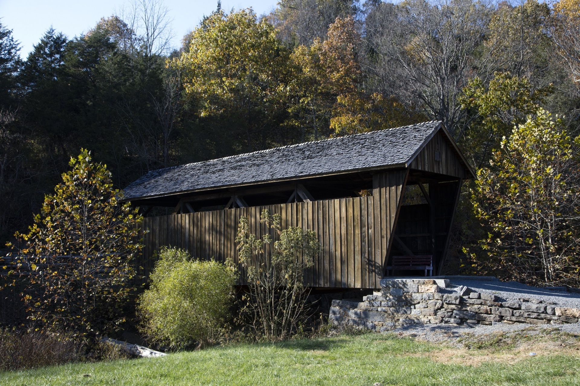 covered bridge landscape scenic free photo