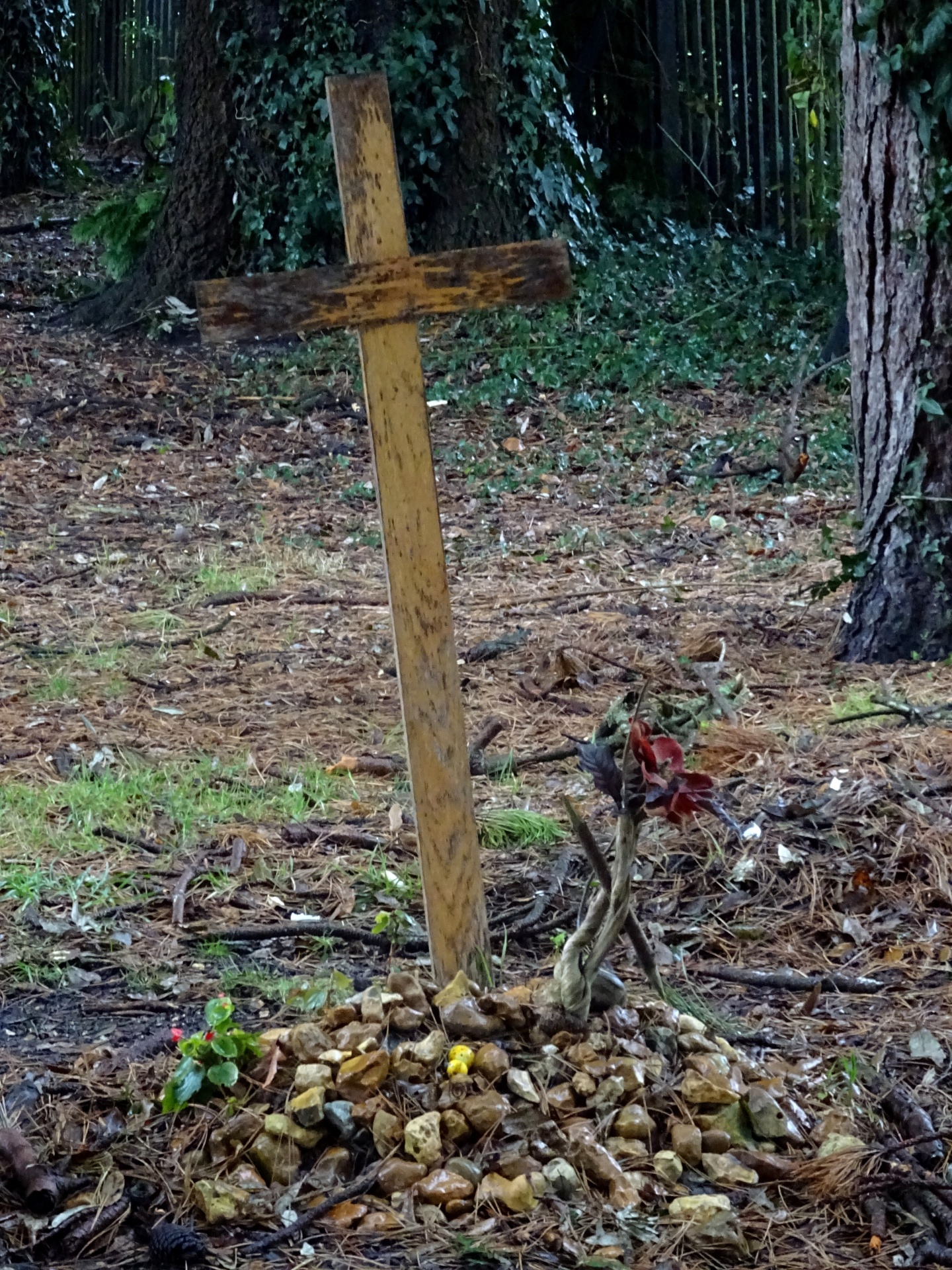 Деревянный крест на кладбище