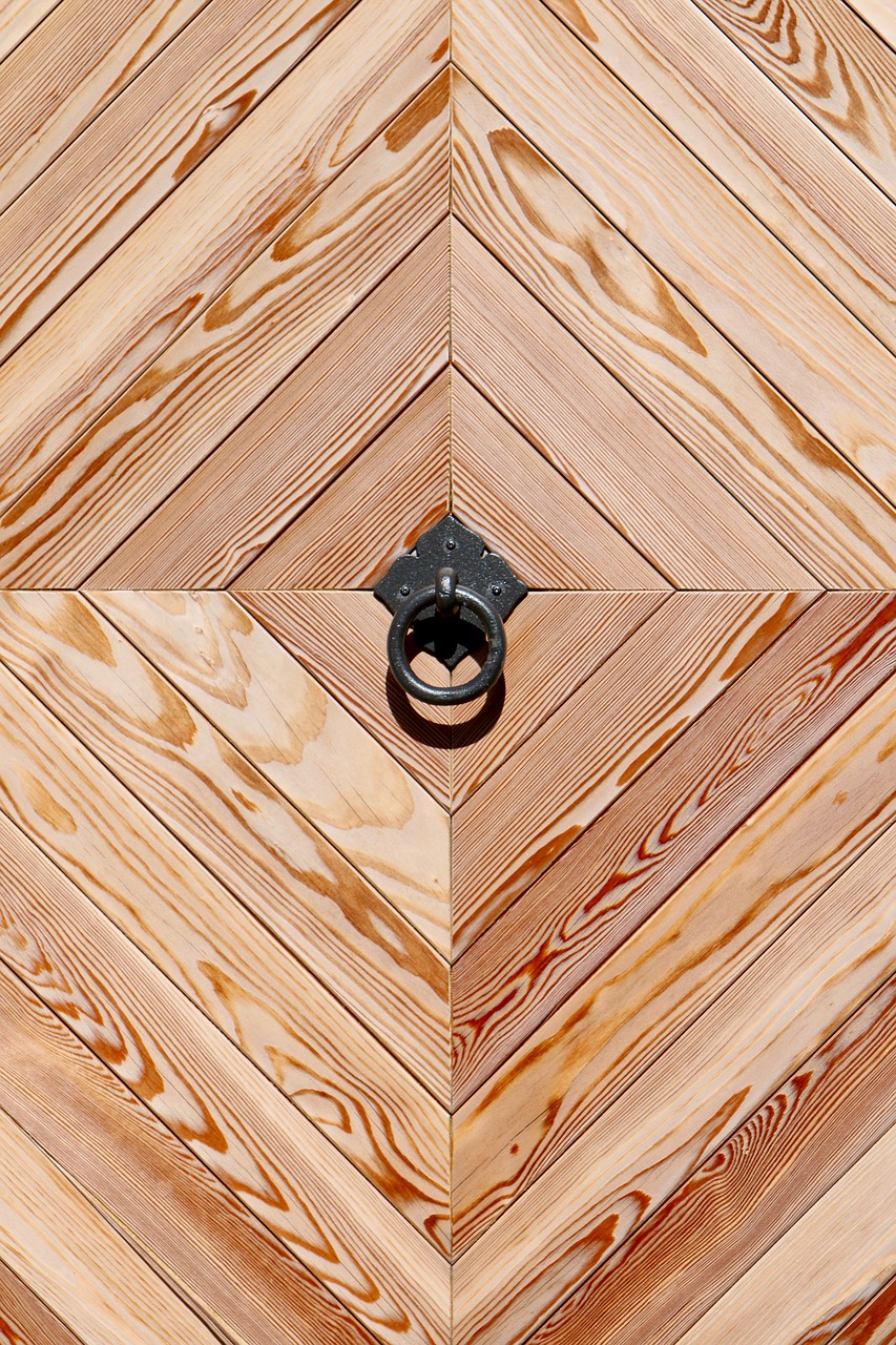 wooden door call waiting ring geometric shape free photo