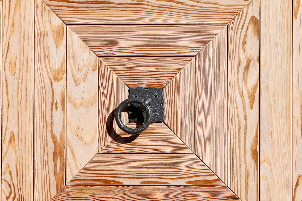 wooden door call waiting ring geometric shape free photo