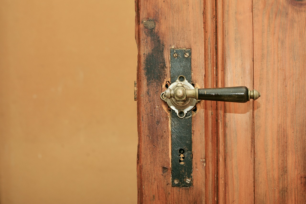wooden door door handle door knob free photo