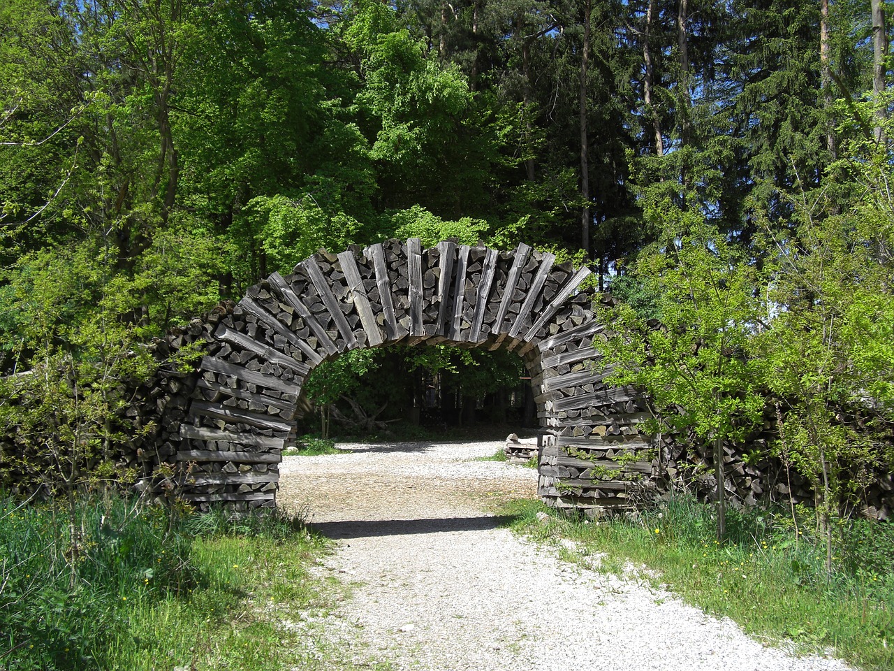 wooden gate holzstapel forest free photo