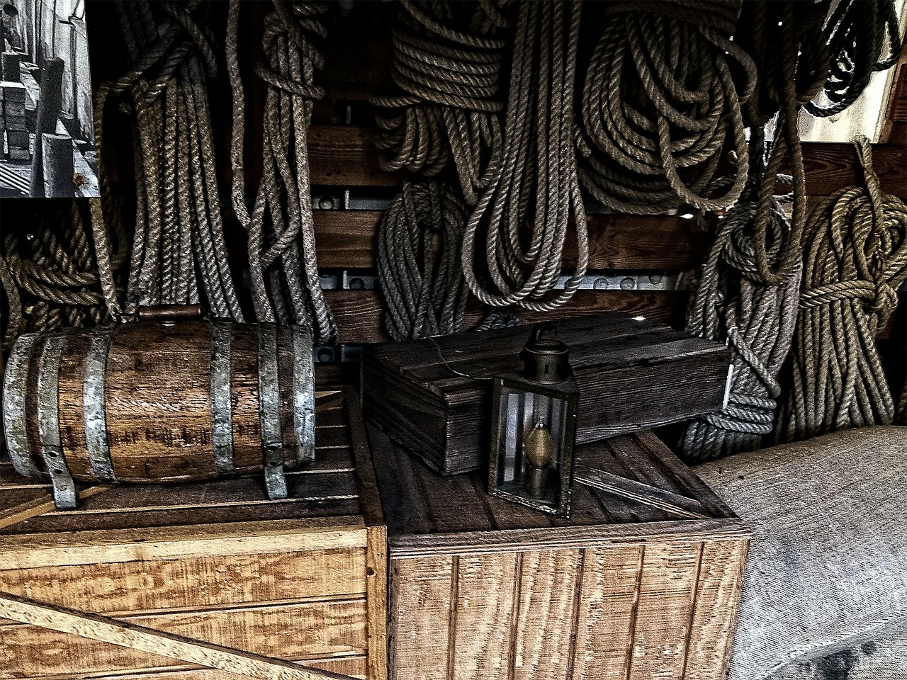 wooden kegs boxes ropes free photo