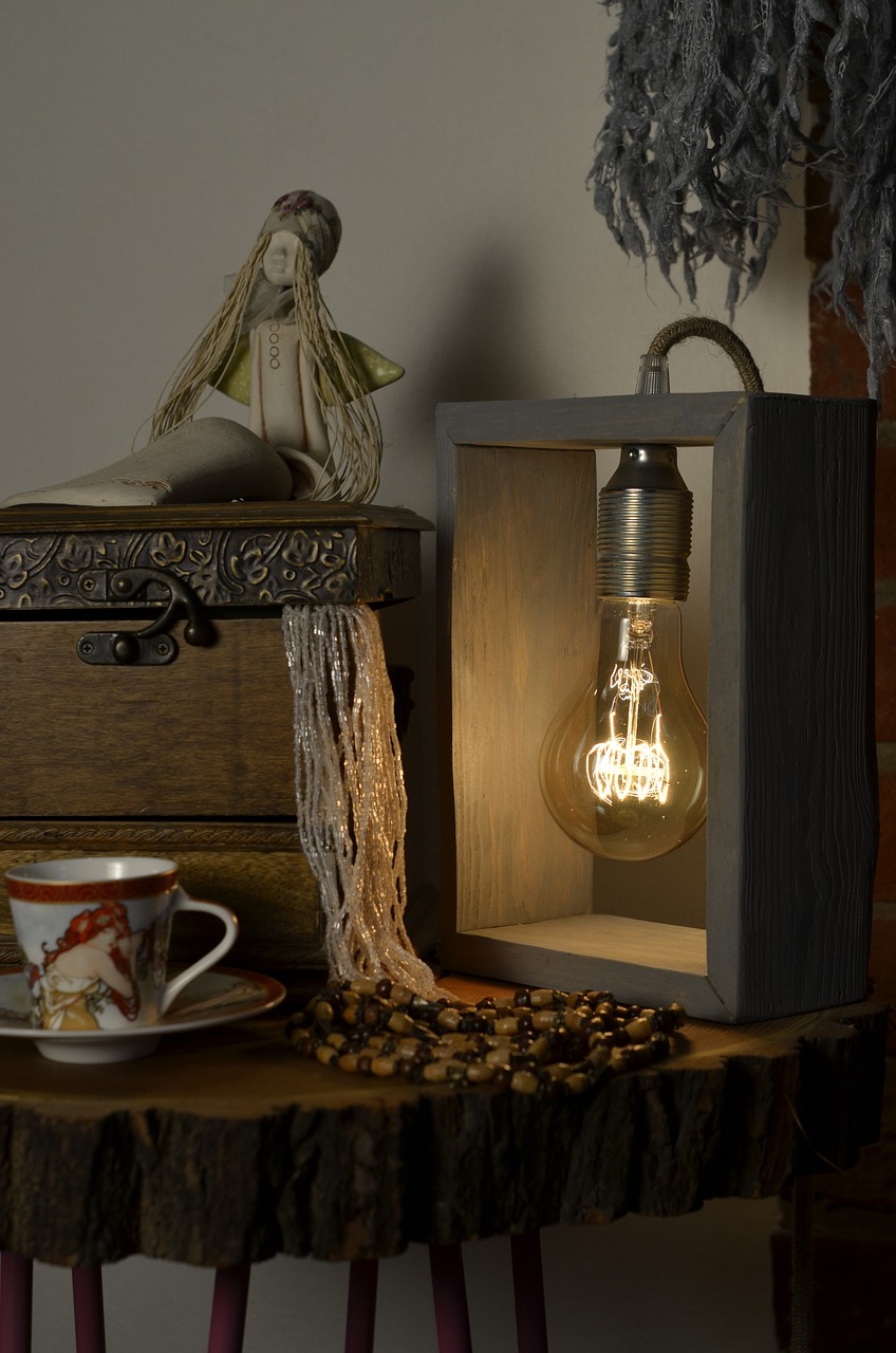 wooden lamp  casket  teacup free photo