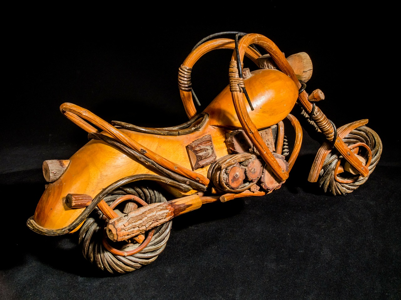 wooden motorcycle wood model art from thailand free photo