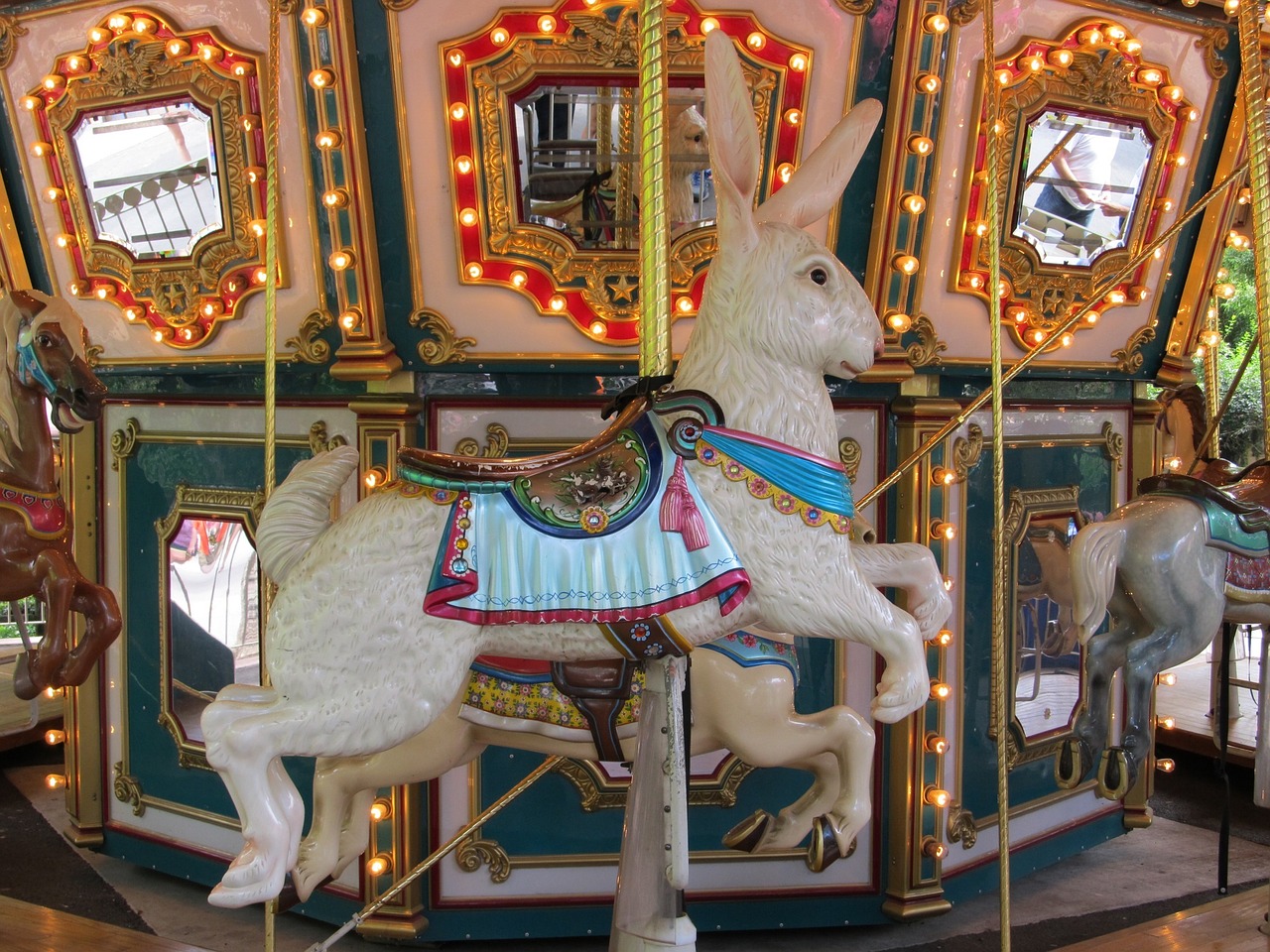 wooden rabbit carousel merry go round free photo