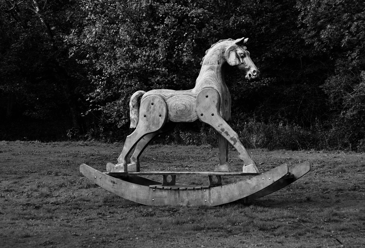 wooden rocking horse  sculpture  yorkshire sculpture park free photo